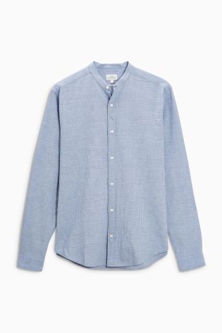 Blue Long Sleeve Striped Grandad Shirt